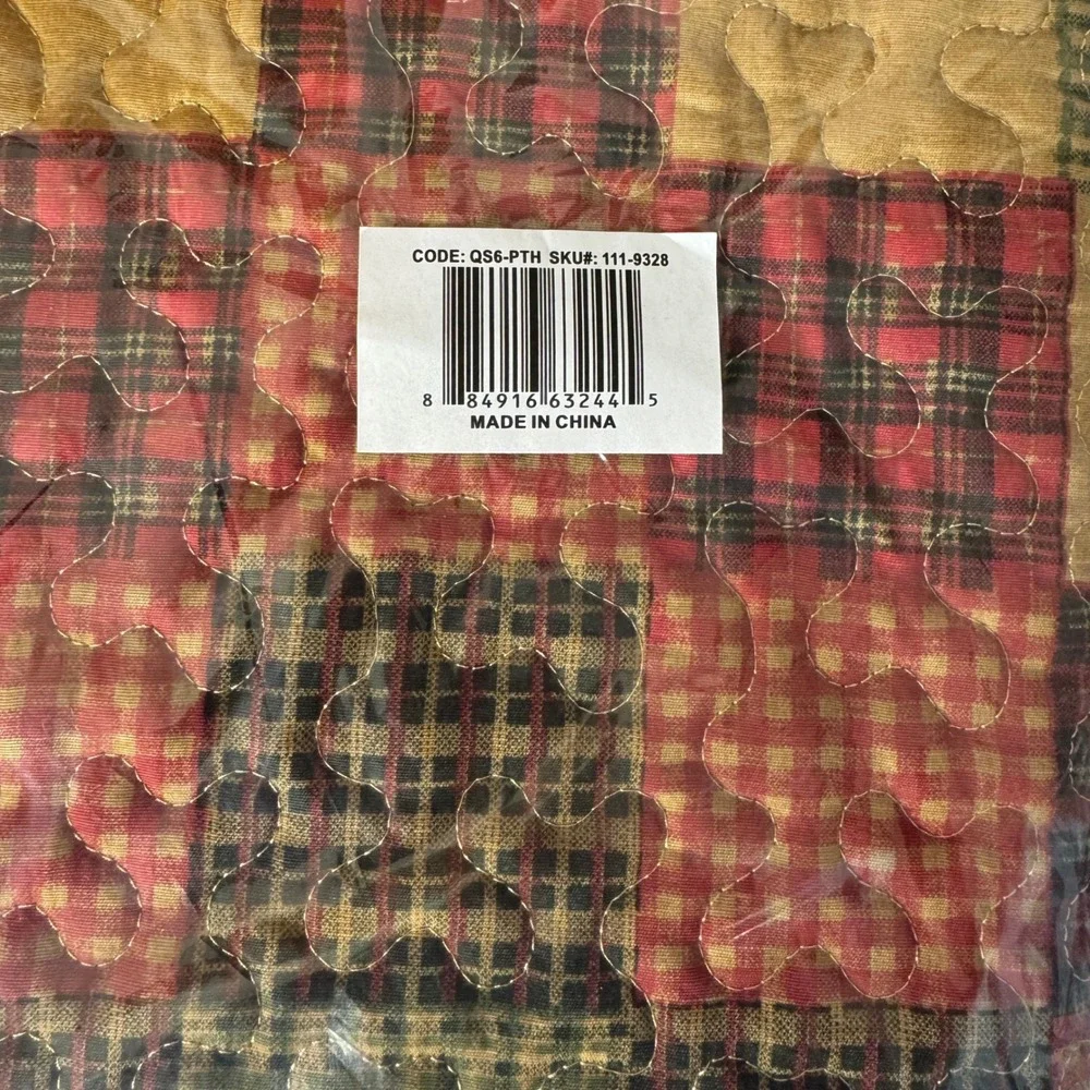 NWT Patchwork Quilted Pillow Shams Standard Red Green Tan Gingham Rustic
